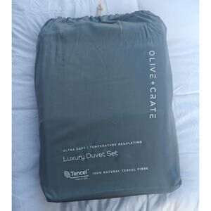 Olive & Crate QUEEN Luxury Duvet Set – Basalt Blue – TENCEL™ Ultra Soft Bedding